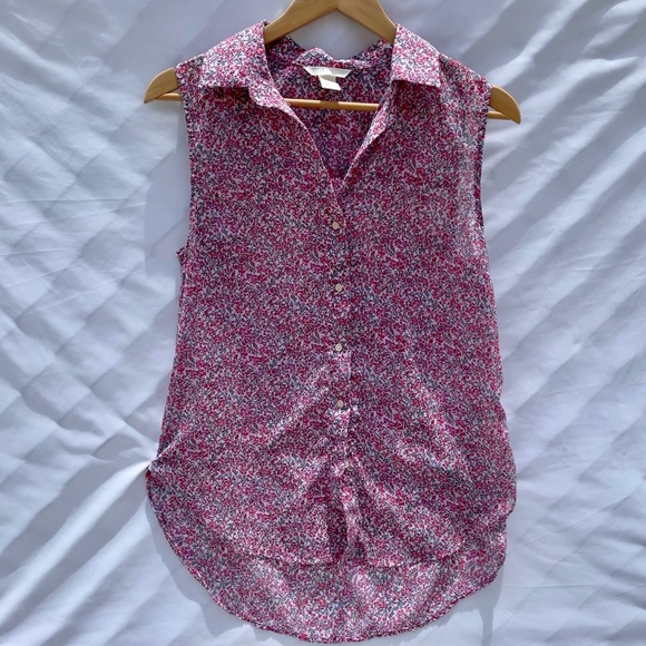 H&M Pink Floral Sleeveless Oversized Button Down - Picture 4 of 5